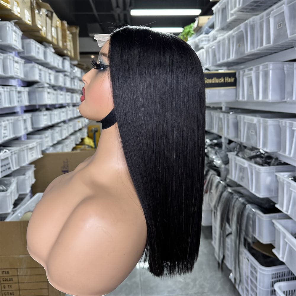 SDD 2x6 Kim K bob wig natural black color 16" 250% density - Goodluck Hair