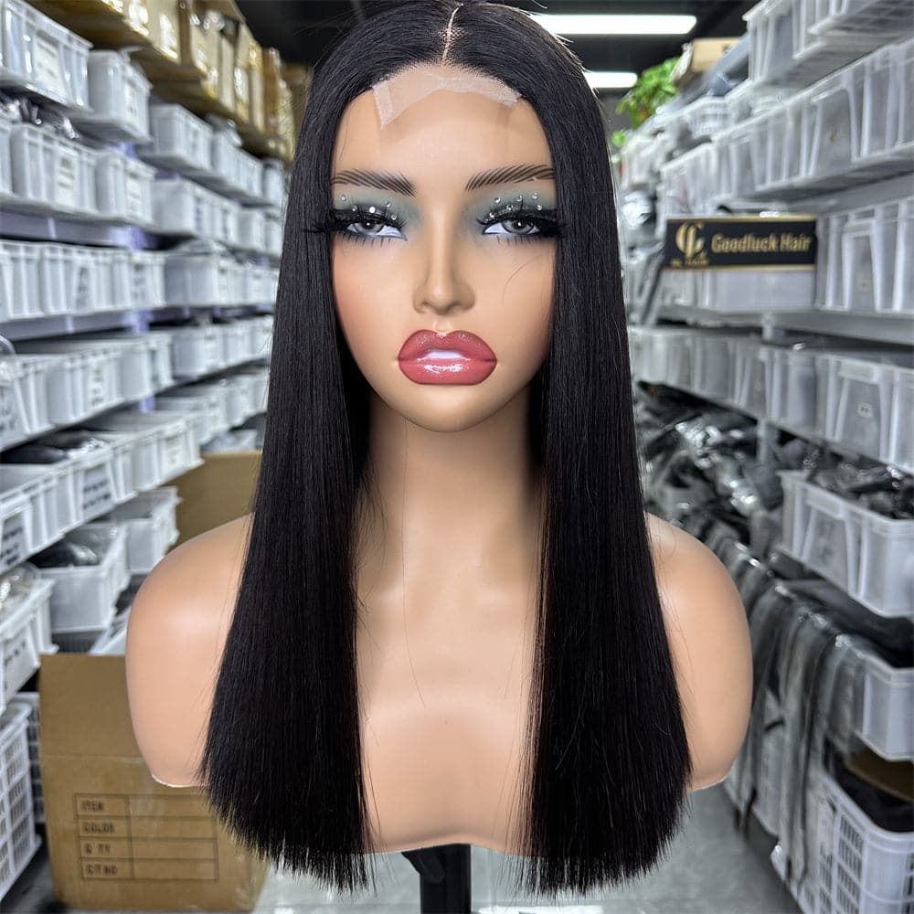 SDD 2x6 Kim K bob wig natural black color 16" 250% density - Goodluck Hair