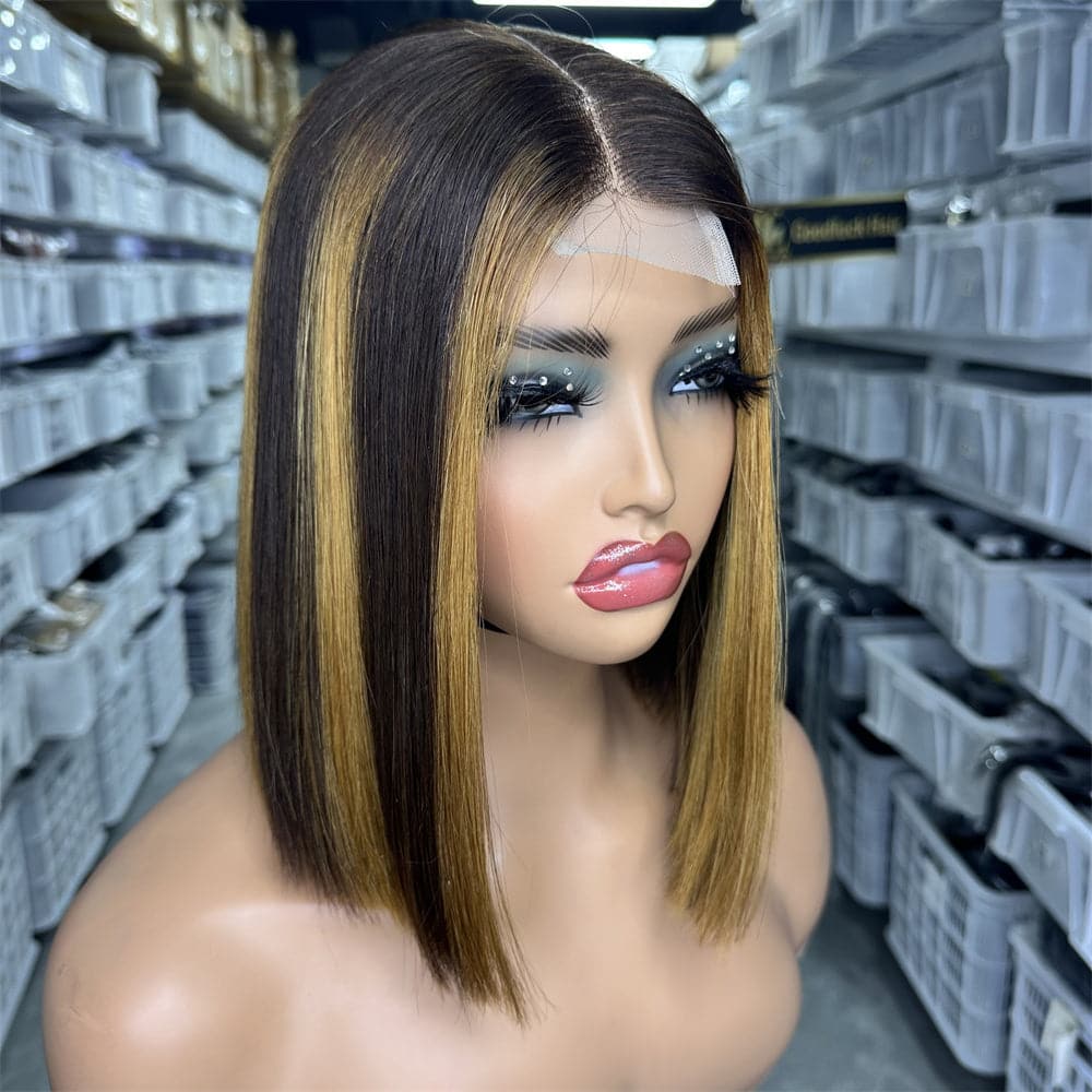 SDD 2x6 Kim K bob wig P4/27 highlight color 250% density - Goodluck Hair