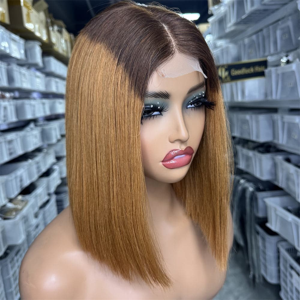 SDD 2x6 Kim K bob wig ombre brown color 250% density - Goodluck Hair