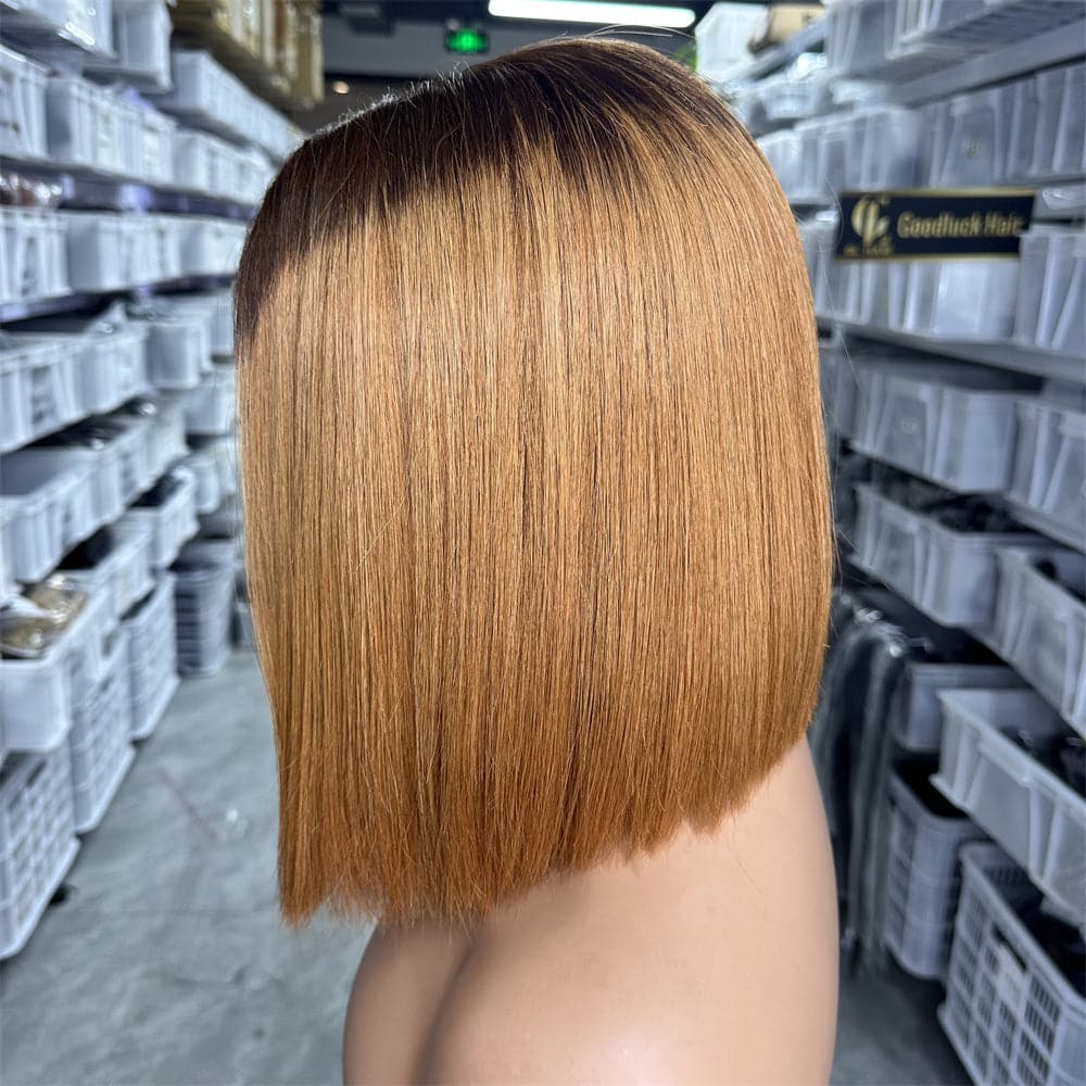 SDD 2x6 Kim K bob wig ombre brown color 250% density - Goodluck Hair