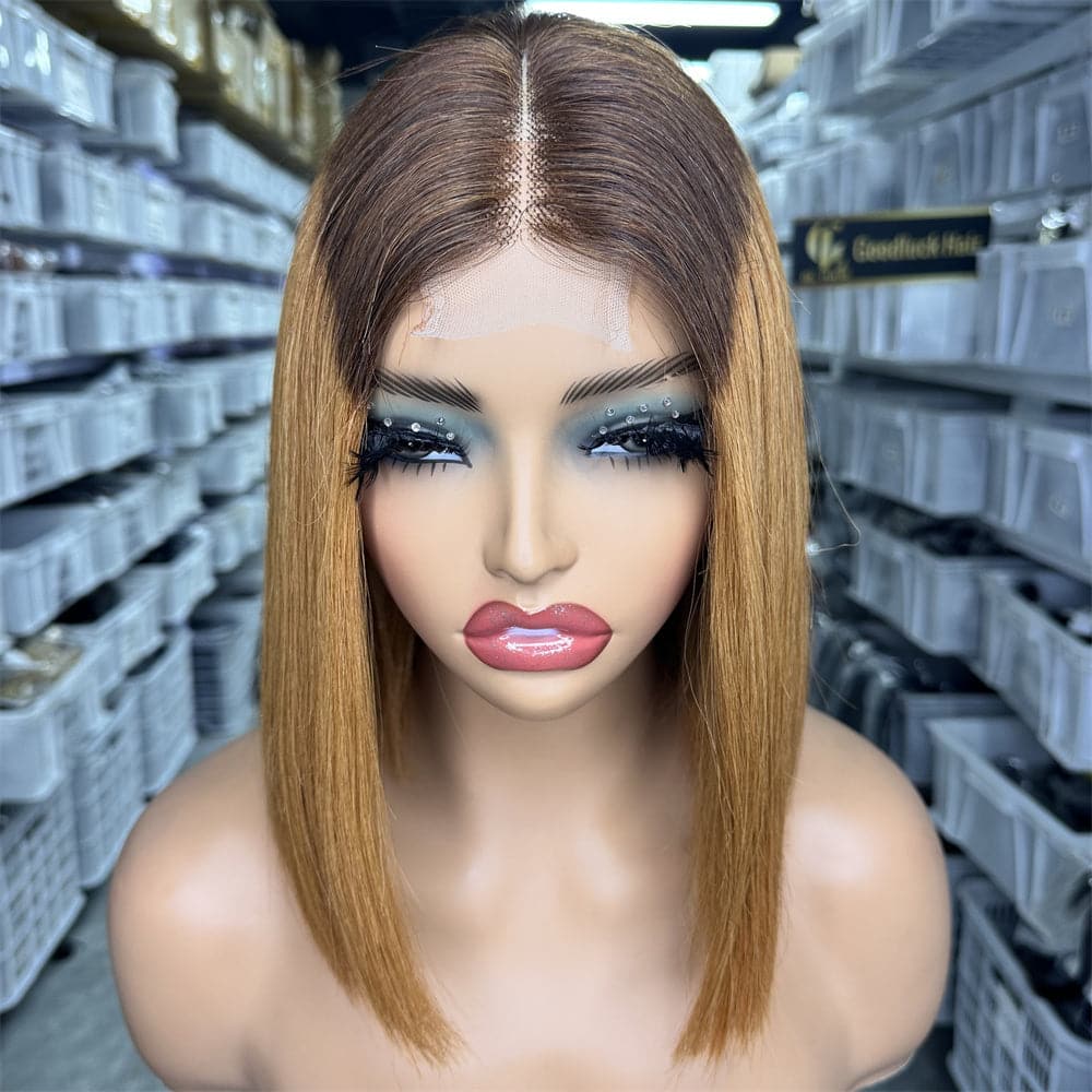 SDD 2x6 Kim K bob wig ombre brown color 250% density - Goodluck Hair