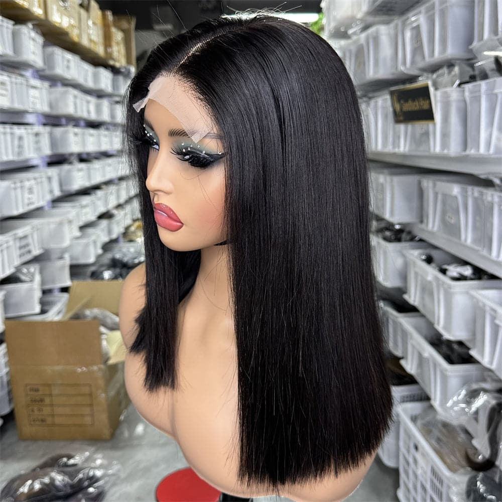 SDD 2x6 Kim K bob wig natural black color 250% density - Goodluck Hair