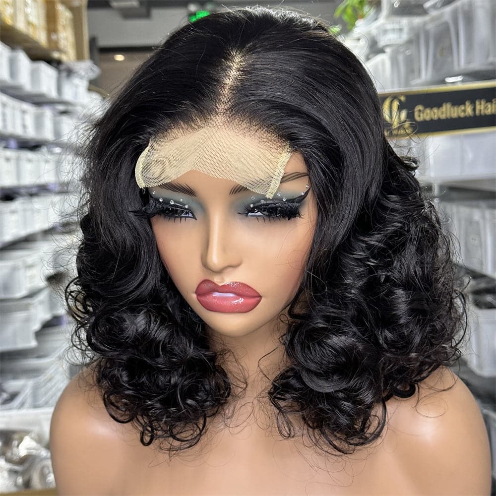 Bouncy Loose Wave 14 Inch 4X4 Lace Closure Bob WIg Ready To Ship - Goodluck Hair