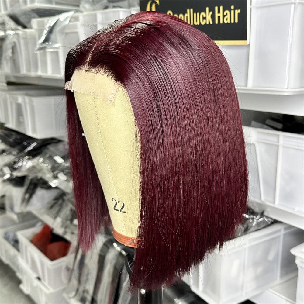 Super double drawn 10 INCH 99J Color 4X4 Lace Closure Bob Wig - Goodluck Hair