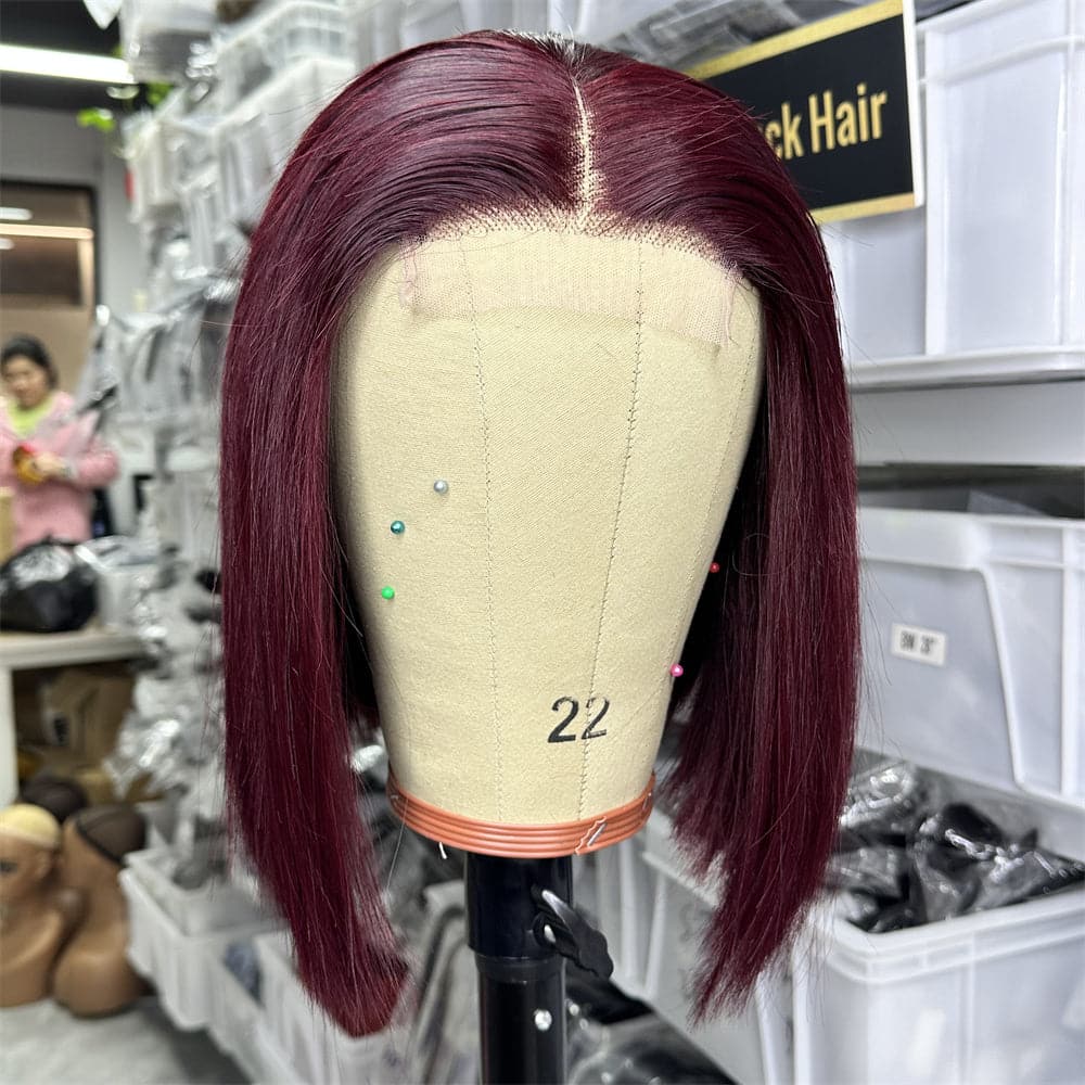 Super double drawn 10 INCH 99J Color 4X4 Lace Closure Bob Wig - Goodluck Hair