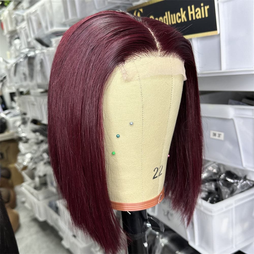 Super double drawn 10 INCH 99J Color 4X4 Lace Closure Bob Wig - Goodluck Hair