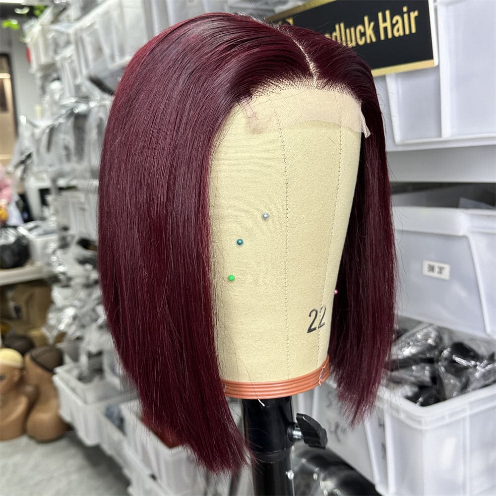 Super double drawn 10 INCH 99J Color 4X4 Lace Closure Bob Wig - Goodluck Hair