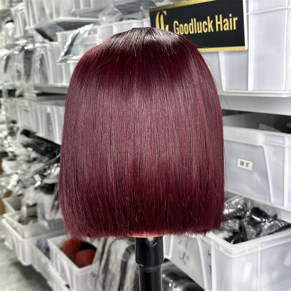 Super double drawn 10 INCH 99J Color 4X4 Lace Closure Bob Wig - Goodluck Hair