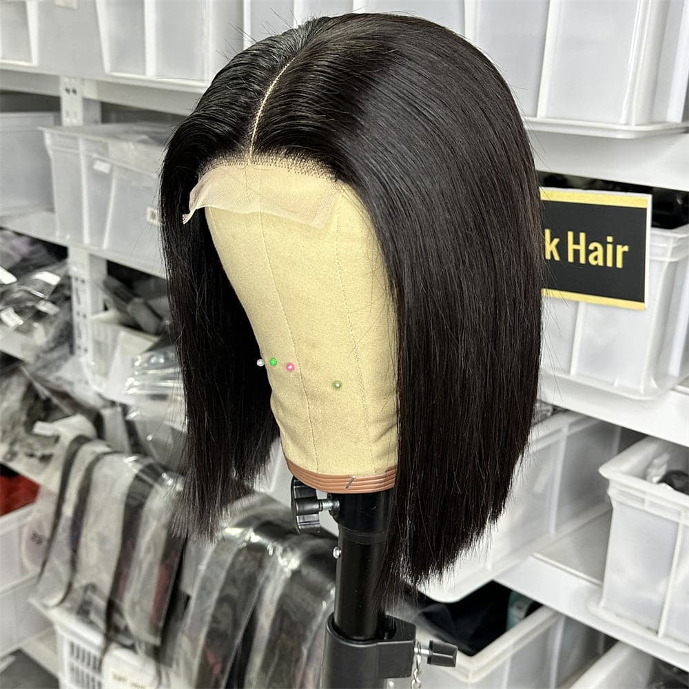 Natural Black Color 10 INCH 4X4 Lace Closure Bob Wig Super Double Drawn - Goodluck Hair