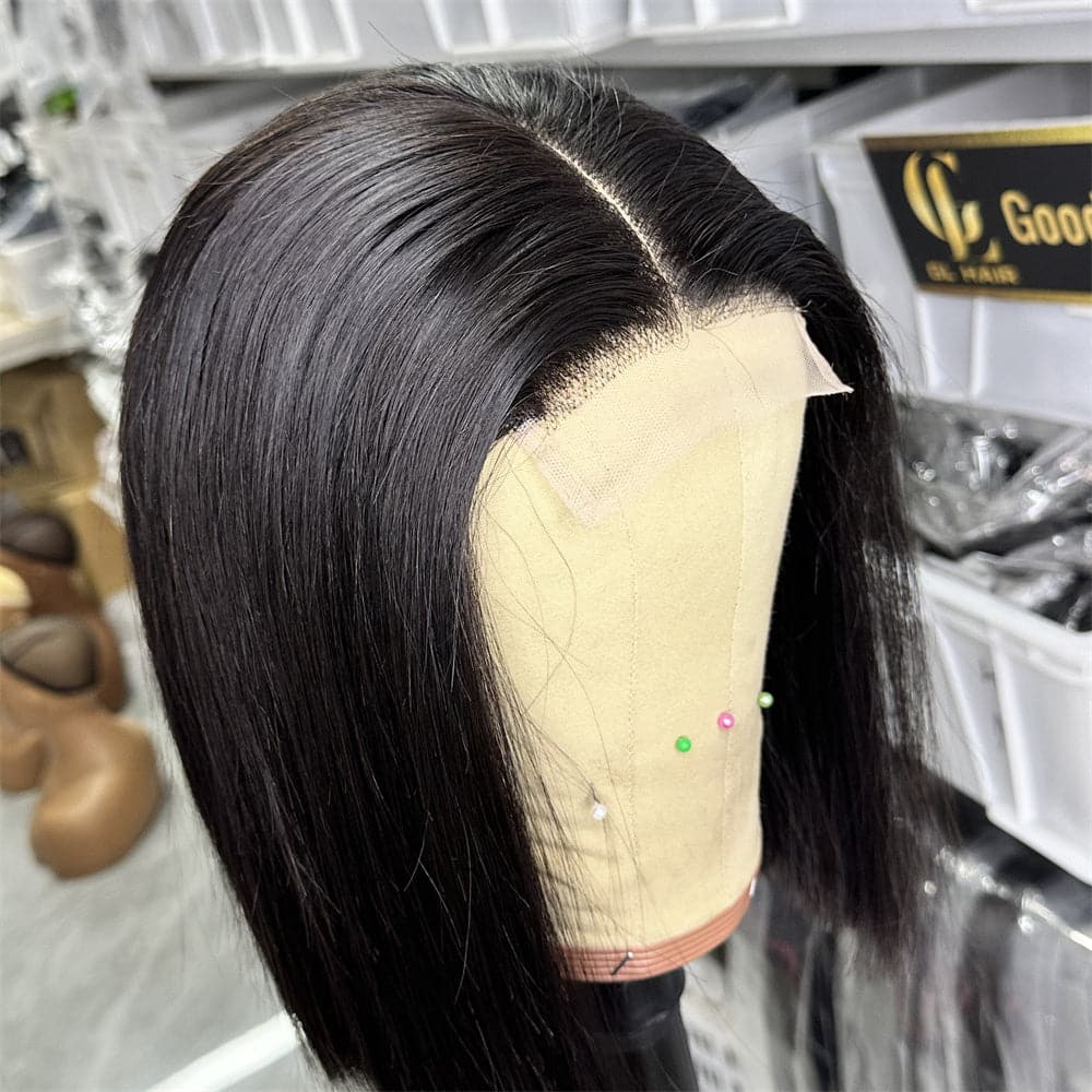 Natural Black Color 10 INCH 4X4 Lace Closure Bob Wig Super Double Drawn - Goodluck Hair