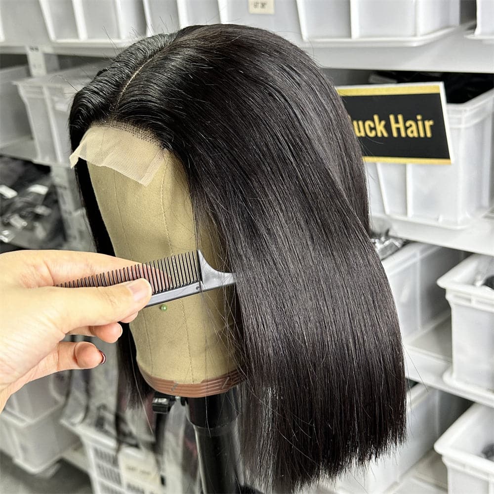 Natural Black Color 10 INCH 4X4 Lace Closure Bob Wig Super Double Drawn - Goodluck Hair