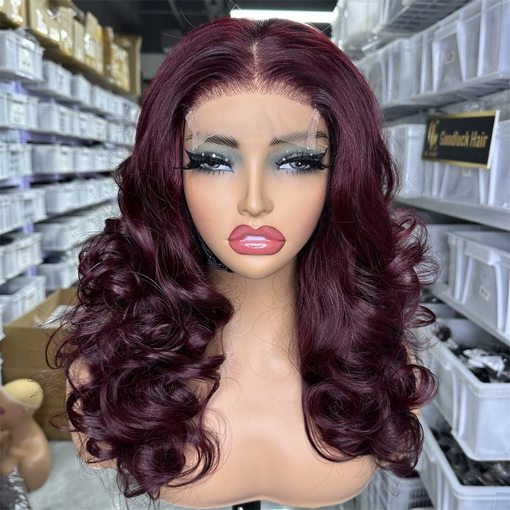99J Color Bouncy Loose Wave 4X4 Lace Closure Bob Wig Glueless Wig - Goodluck Hair