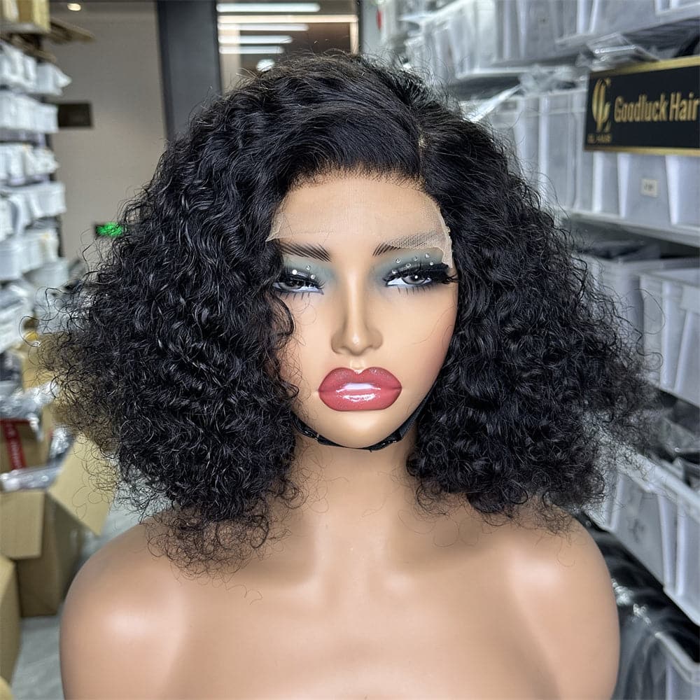 Side Part Curly 4X4 Lace Closure Bob Wig With Preplucked Hairline - Goodluck Hair