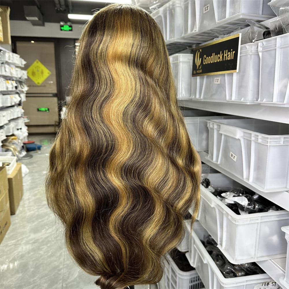 Highlight color 5x5 transparent lace closure body wave 180% density wig - Goodluck Hair