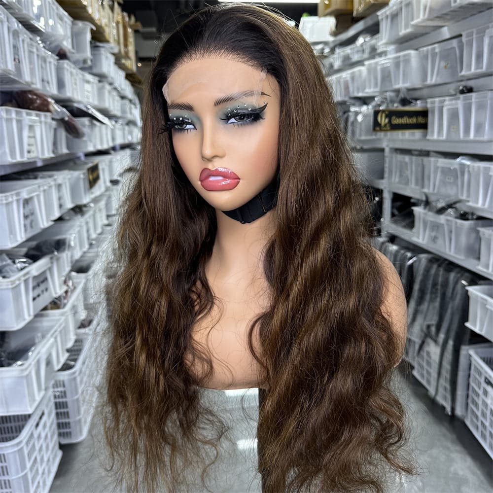 5x5 transparent lace closure glueless body wave wig ombre brown color - Goodluck Hair