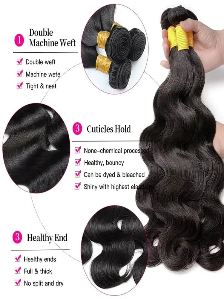 Body Wave Bundles Human Hair Extension Natural Black