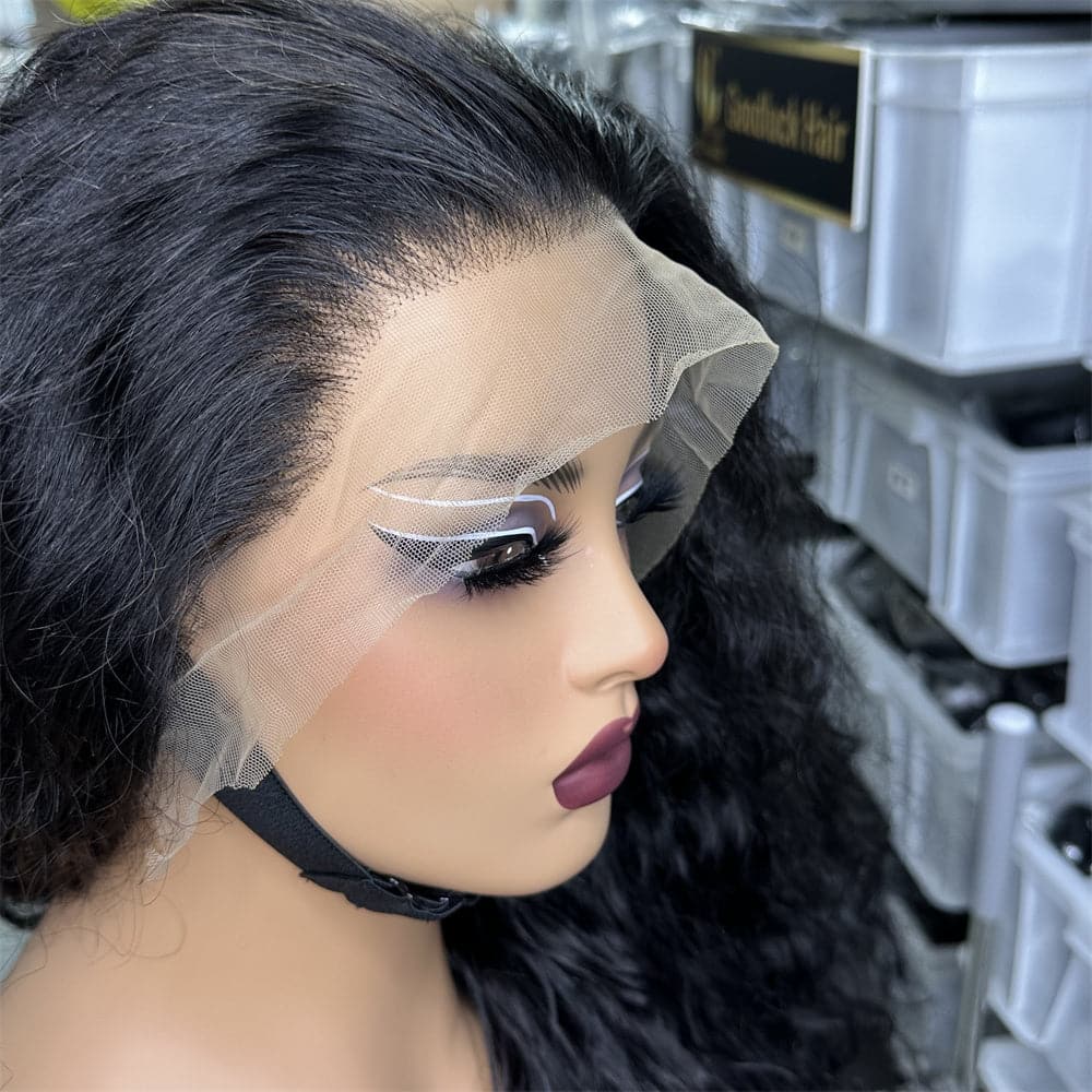SDD 13x4 transparent full frontal lace wig natural wave natural black color 250% density - Goodluck Hair