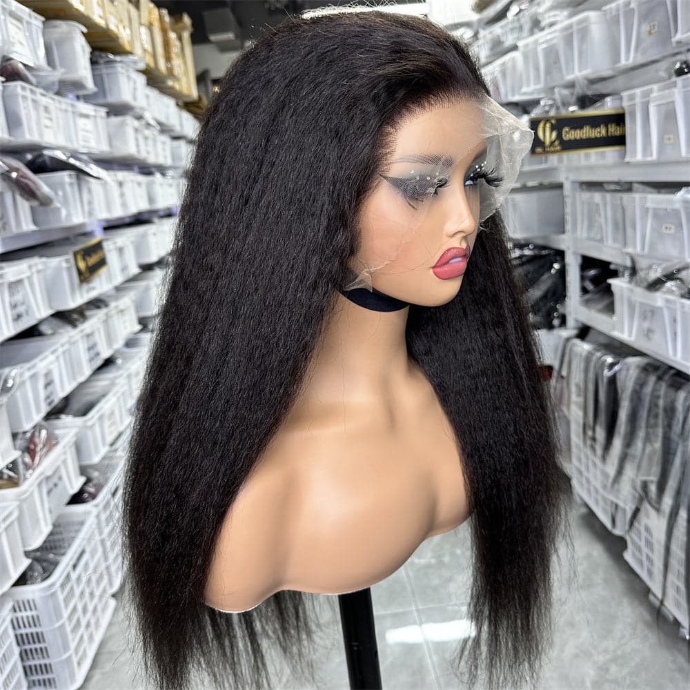 HD Lace Bleached Knots Preplucked Hairline Full Frontal 13x4 Wig Kinky Straight - Goodluck Hair