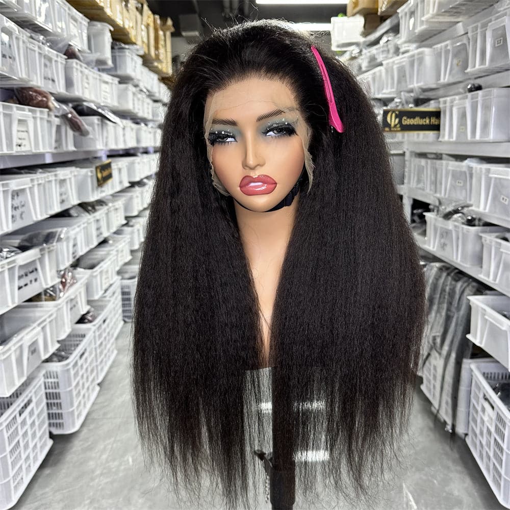 HD Lace Bleached Knots Preplucked Hairline Full Frontal 13x4 Wig Kinky Straight - Goodluck Hair
