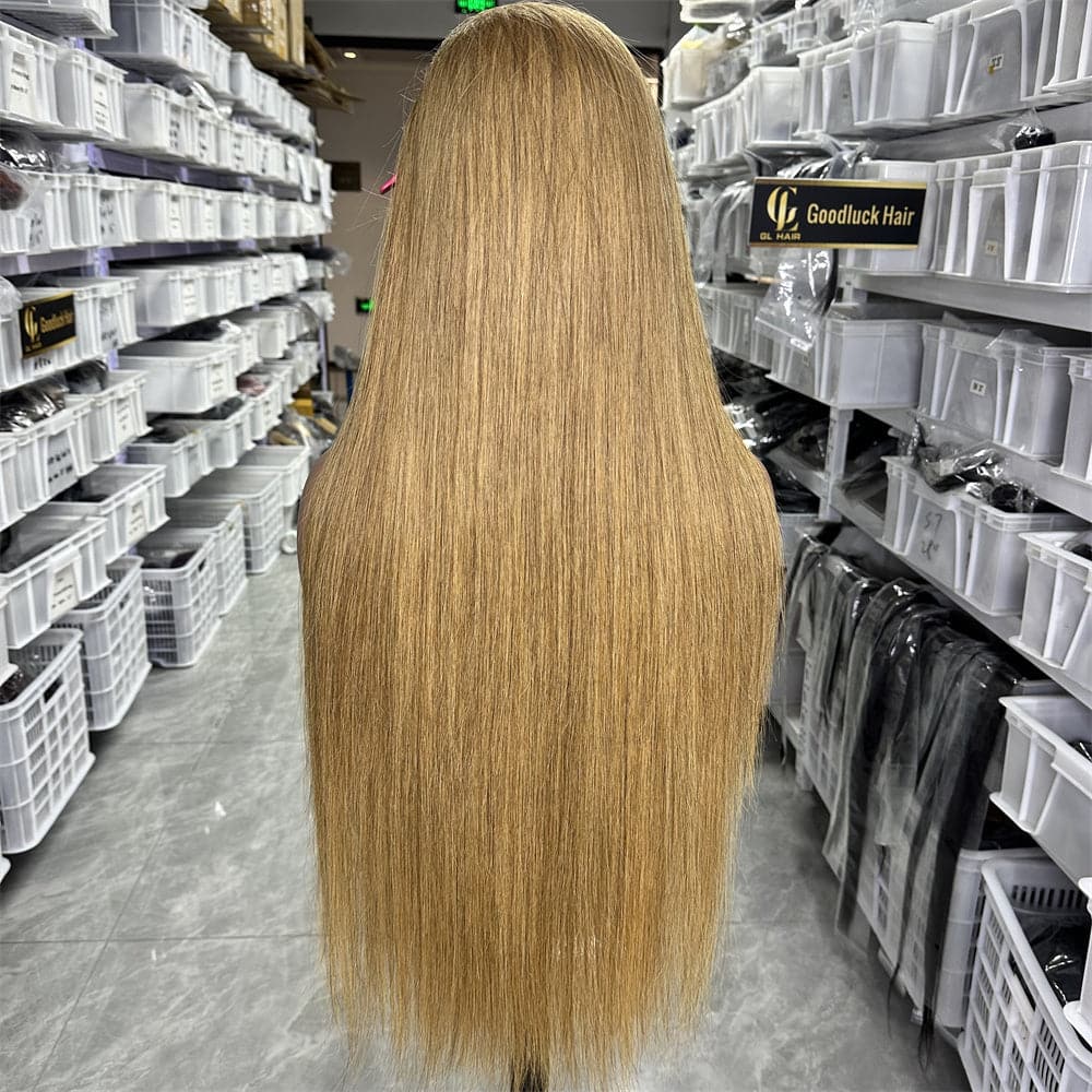 Unprocessed Human Hair HD Lace Full Frontal 13x4 wig 27# Honey Blonde Color - Goodluck Hair