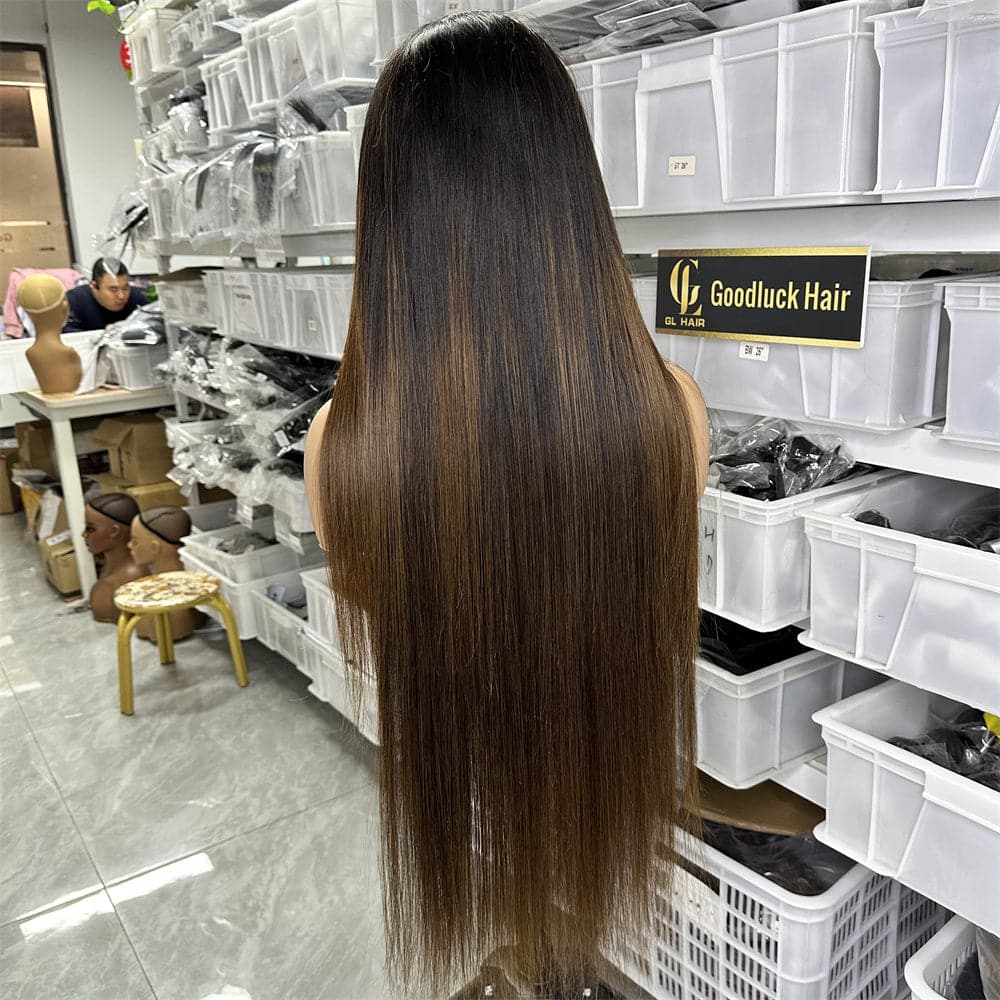 HD Lace Preplucked Full Frontal 13x4 Wig Unprocessed Human Hair Ombre Brown Color - Goodluck Hair