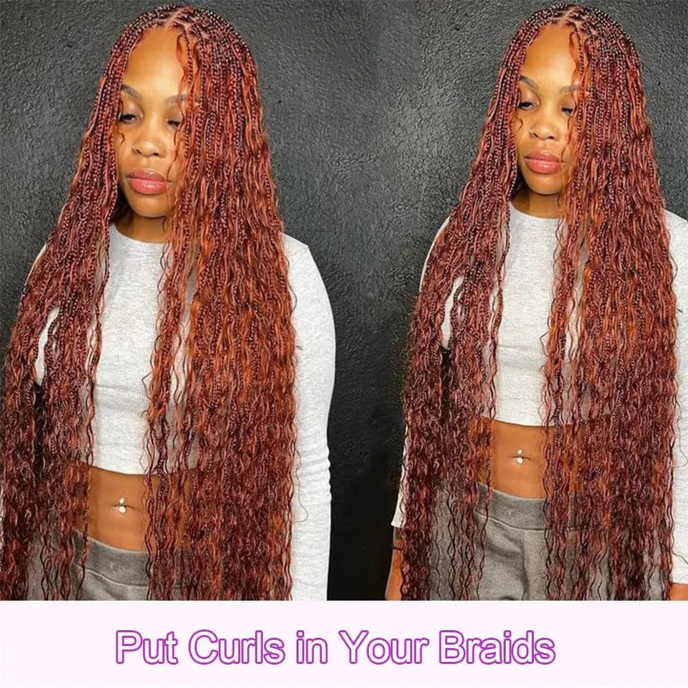 Deep Wave Human Hair For Boho Knotless Braids 350# Ginger Color Crochet Micro Bohemian Braids Double Drawn Bulk Hair - Goodluck Hair