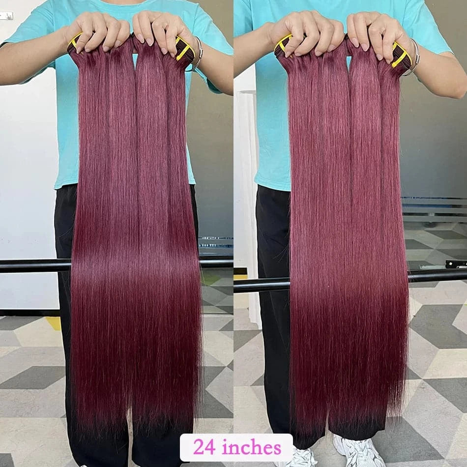 Bone Straight 99J Burgundy Human Hair Bundles Red Colored 10A Brazilian 100% Virgin Human Hair Weave Extensions For Women - Goodluck Hair
