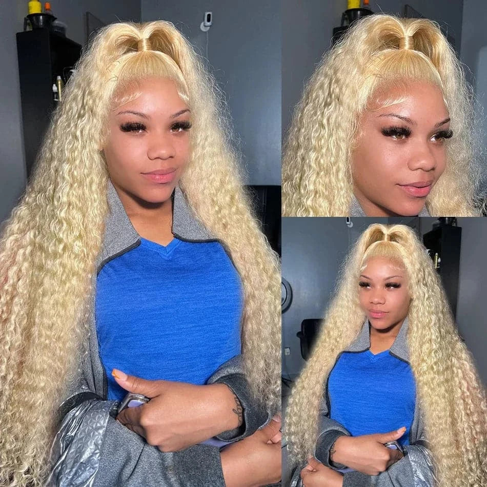 13x4 Transparent Full Frontal Wig Deep Wave 180% Density 613 Blonde Color