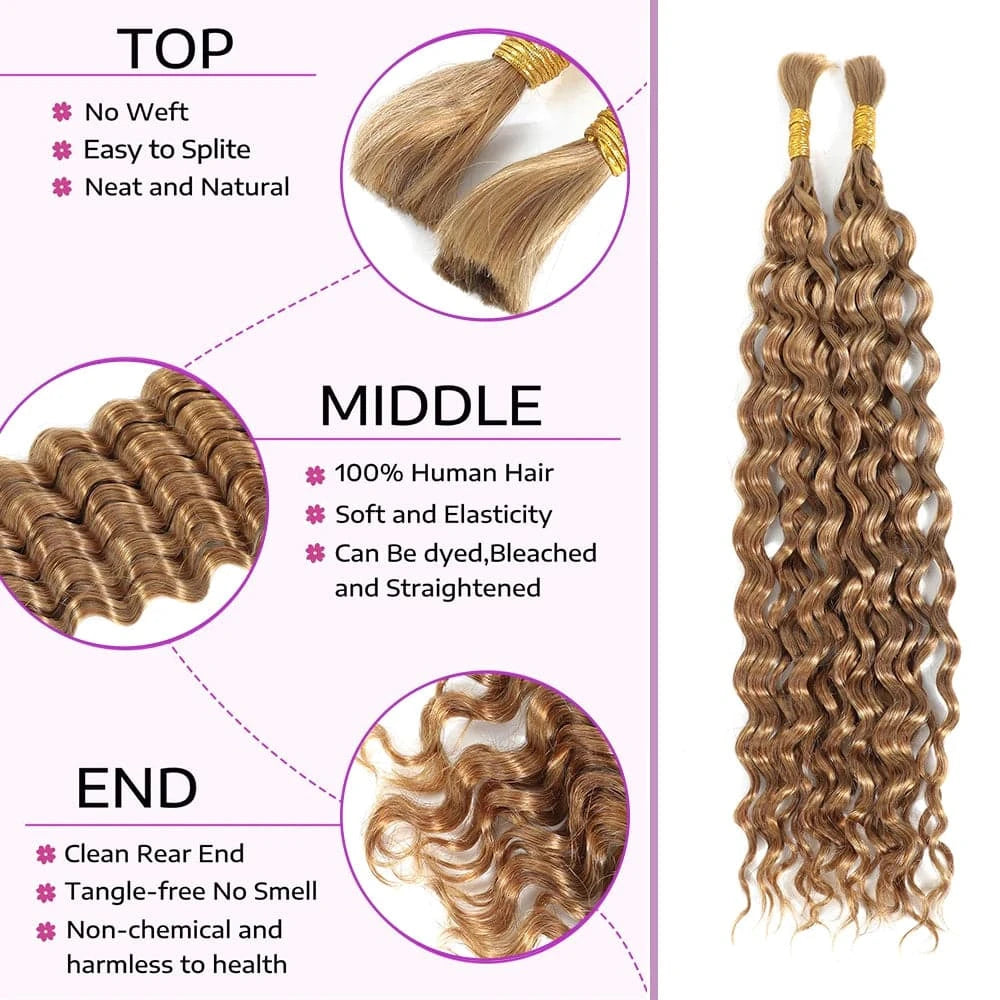27# Water Wave Braiding Bulk Human Hair For Boho Braids Honey Blonde Crochet Micro Knotless Bohemian Braids Double Drawn - Goodluck Hair
