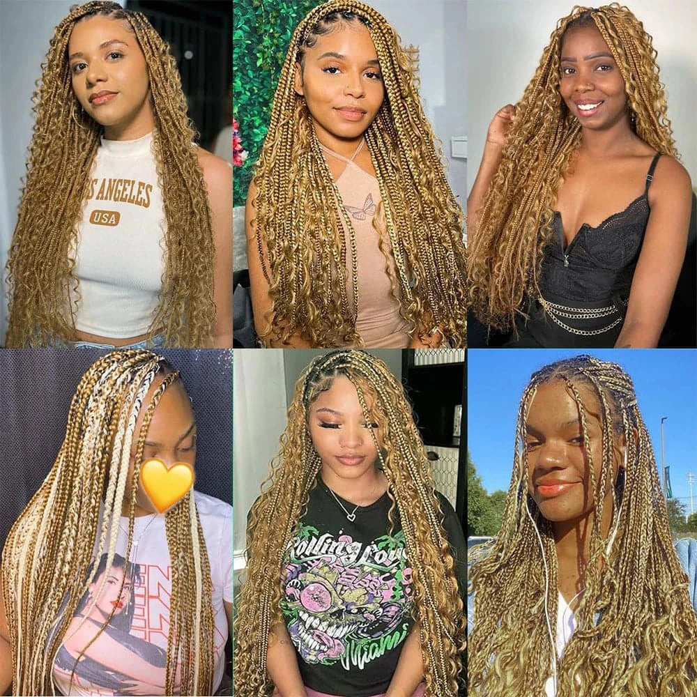 27# Water Wave Braiding Bulk Human Hair For Boho Braids Honey Blonde Crochet Micro Knotless Bohemian Braids Double Drawn - Goodluck Hair