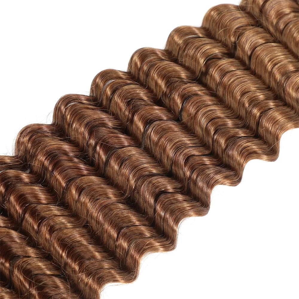 30# Deep Wave Bulk Human Hair For Braiding Boho Braids Crochet Micro Knotless Bohemian Braids Double Drawn Brown Color - Goodluck Hair