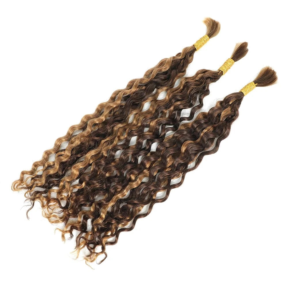 P4/27 Water Wave Bulk Braiding Human Hair For Boho Braids Crochet Micro Knotless Bohemian Box Braids Double Drawn Wet and Wavy - Goodluck Hair