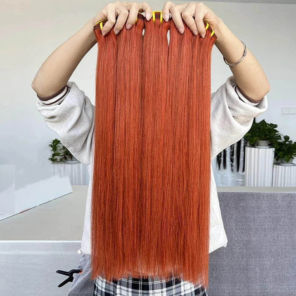 #350 Orange Ginger Colored 10A Straight Human Hair Bundles 16-24inch Brazilian 100% Virgin Human Hair Extensions Weave For Women - Goodluck Hair