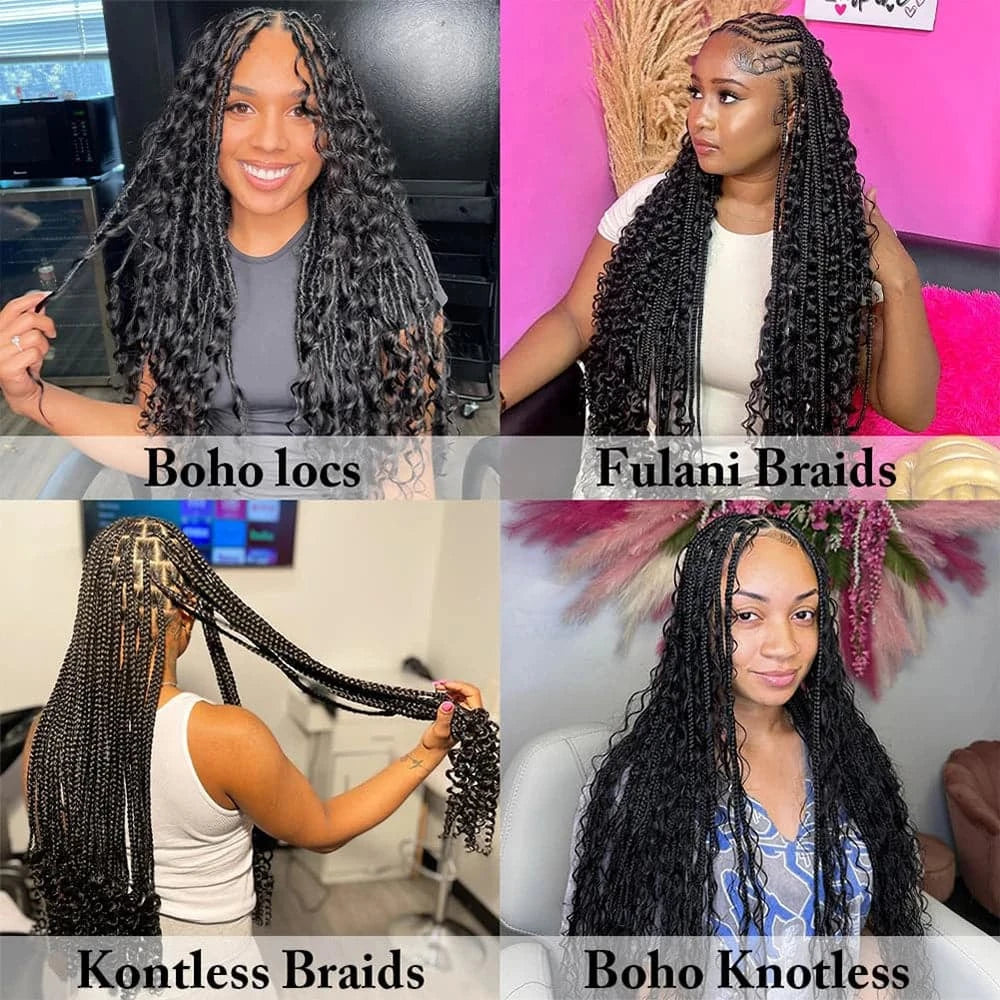Deep Wave Human Braiding Hair For Crochet Micro Knotless Bohemian Double Drawn Bulk Hair 1B Color - Goodluck Hair