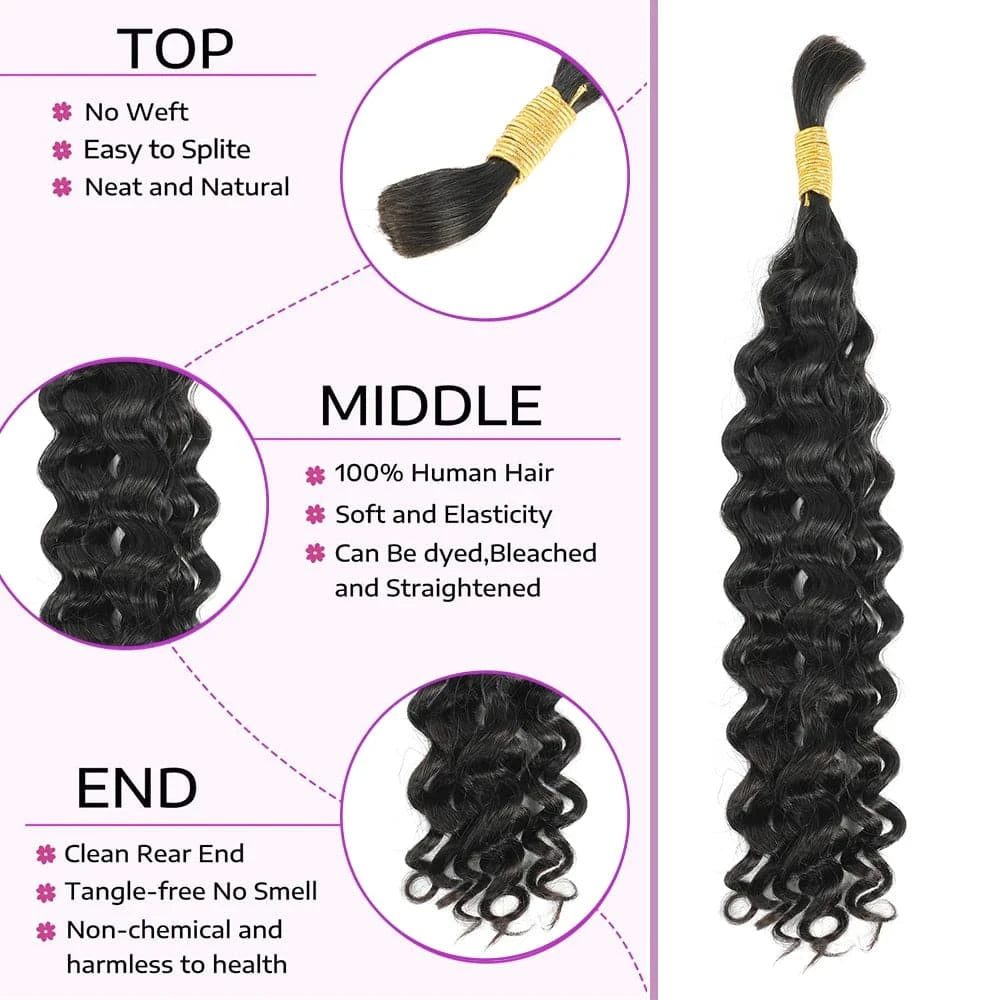 Water Wave Braiding Human Hair For Boho Braids Crochet Micro Knotless Bohemian Box Braids Double Drawn Bulk Hair 1B# - Goodluck Hair