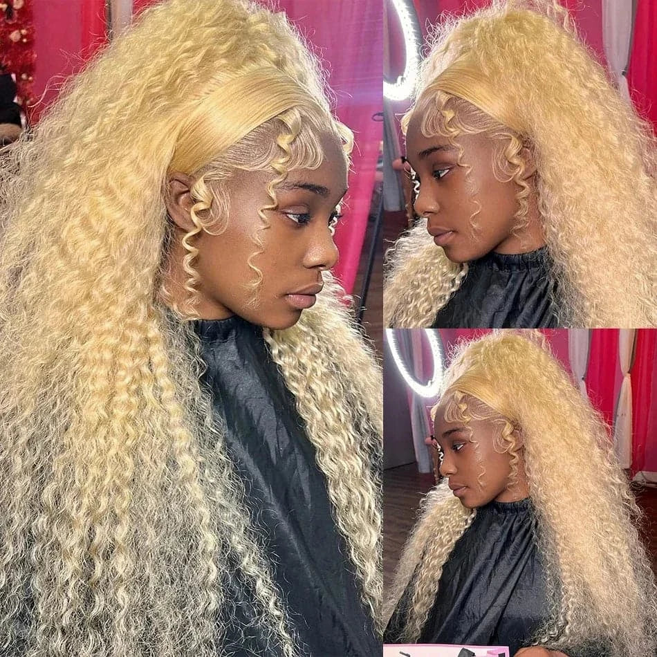 13x4 Transparent Full Frontal Wig Deep Wave 180% Density 613 Blonde Color