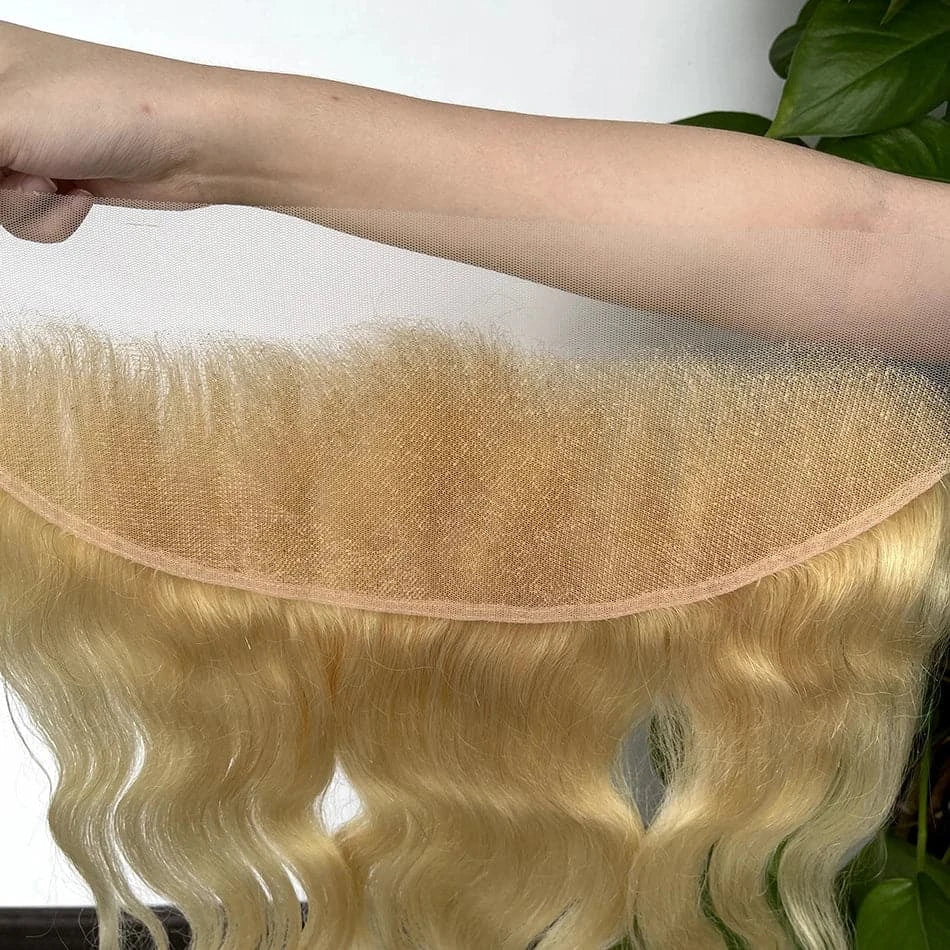 Body Wave 13x4 Lace Frontal Human Hair #613 Blonde Color Transparent Pre-Plucked With Baby Hair Melt Skin invisible Lace Closure - Goodluck Hair