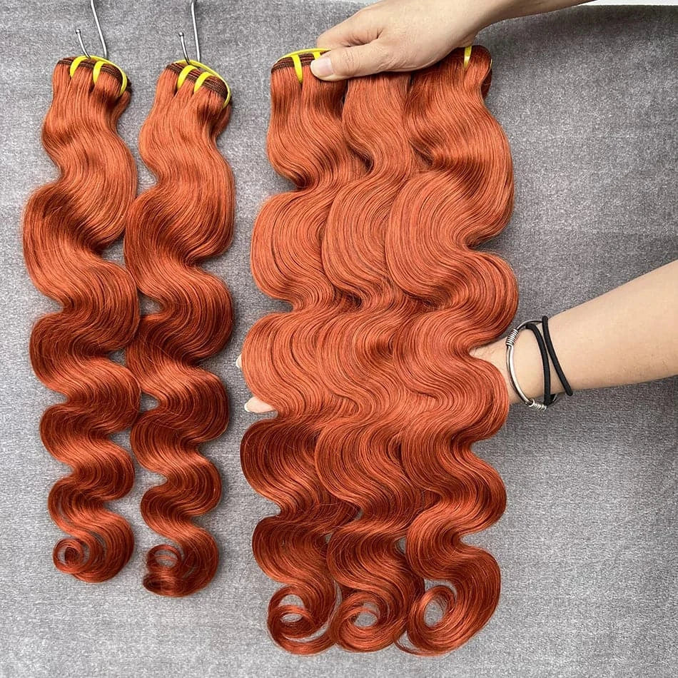 10A Body Wave #350 Orange Ginger Colored Human Hair Bundles 16-24 Inch Brazilian 100% Human Hair Extensions Weave For Women - Goodluck Hair
