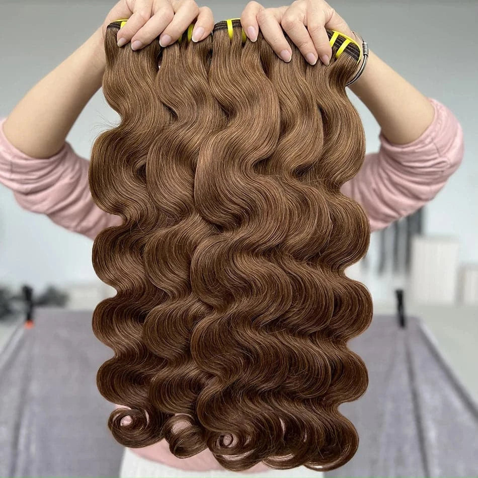 10A #4 Chocolate Brown Colored Bundles Body Wave Human Hair 100% Remy Human Hair Extensions Weave Brazilian 16-24 Inch For Women - Goodluck Hair