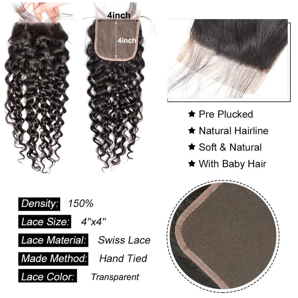 Newmi Water Wave Closure Human Hair 4x4 5x5 6x6 Lace Closure Water Wave 13x4 13x6 Lace Frontal Extensions Pre Plucked - Goodluck Hair