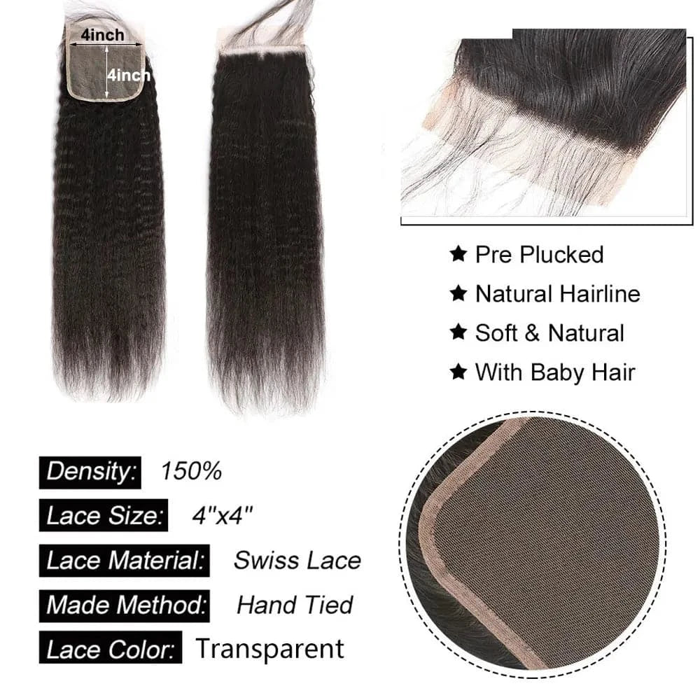 Kinky Straight Closure Human Hair 4x4 5x5 6x6 Transparent Lace Closure Frontal 13x4 13x6 Kinky Straight Lace Frontal Closure - Goodluck Hair