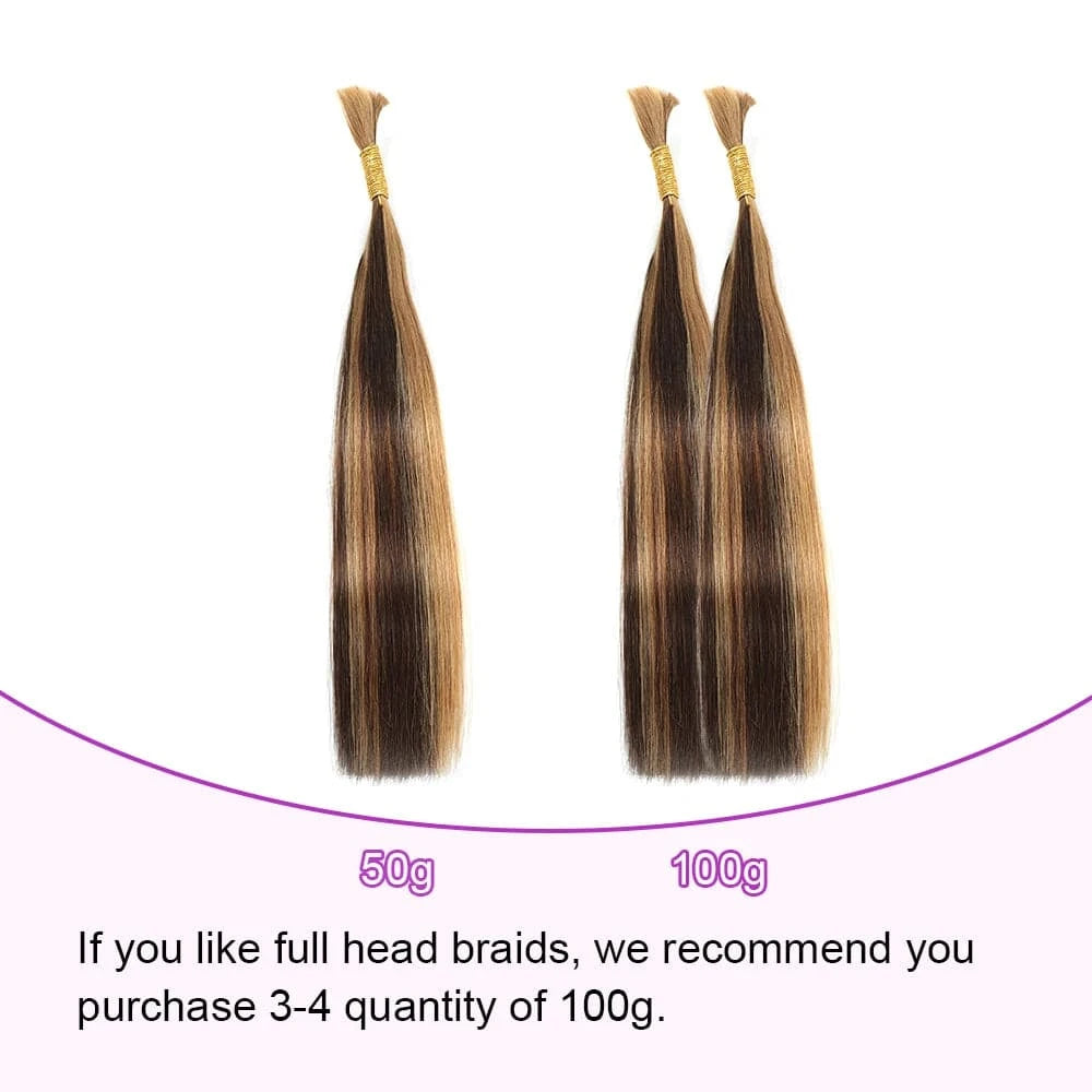 Straight Braiding Human Hair For Crochet Boho Braids Highlight P4/27 Micro Knotless Bohemian Braid Double Drawn Hair Bulk - Goodluck Hair
