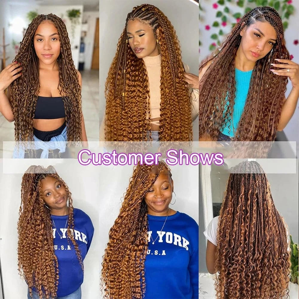 30# Water Wave Bulk Human Hair For Braiding Boho Braids Crochet Micro Knotless Bohemian Braids Double Drawn Brown Color - Goodluck Hair