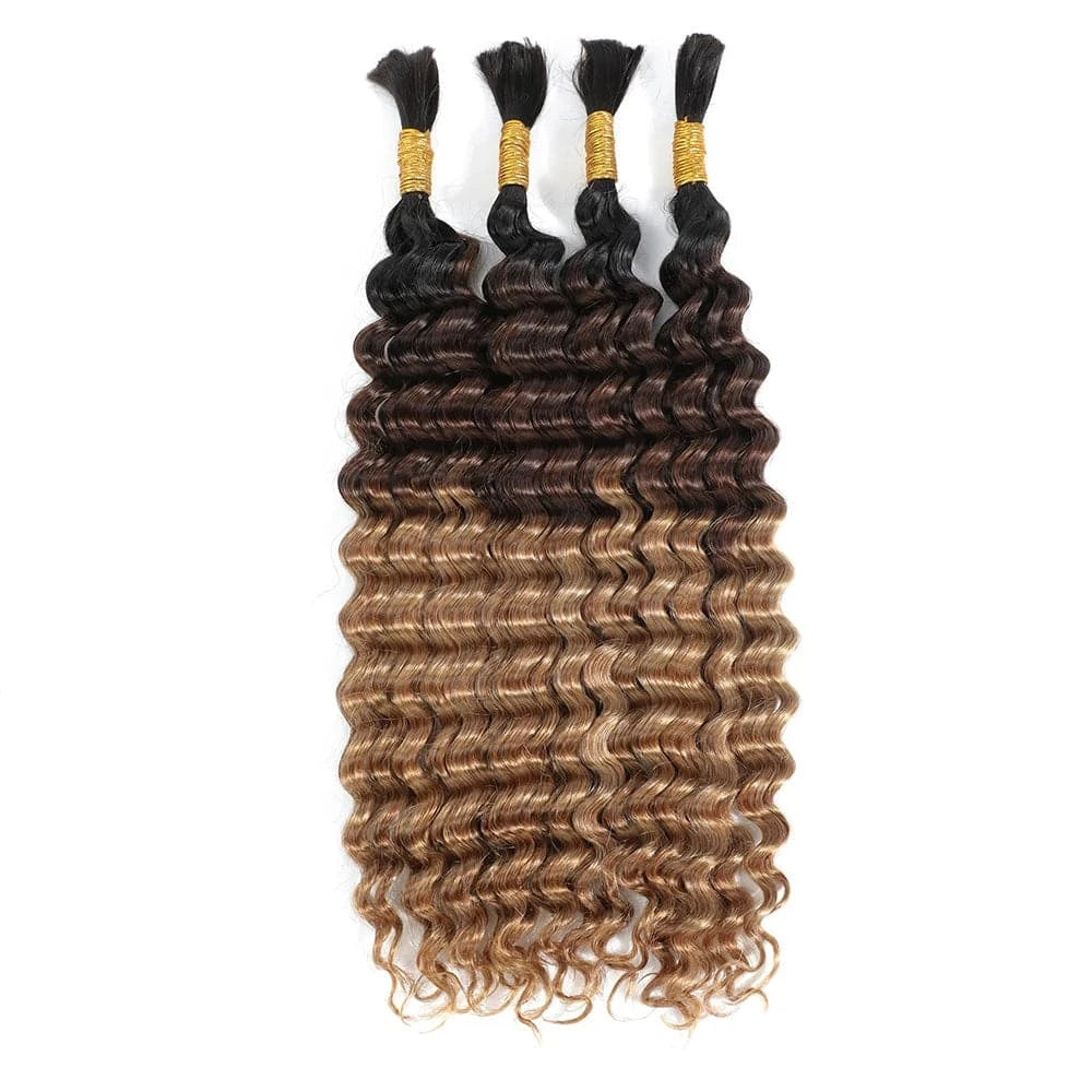 Deep Wave Bulk Braiding Human Hair For Crochet Boho Braids Omber T1B/4 /27 Micro Knotless Bohemian Braids Double Drawn - Goodluck Hair