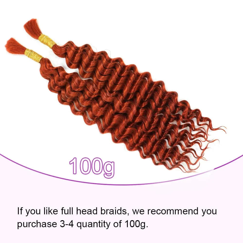 Deep Wave Human Hair For Boho Knotless Braids 350# Ginger Color Crochet Micro Bohemian Braids Double Drawn Bulk Hair - Goodluck Hair