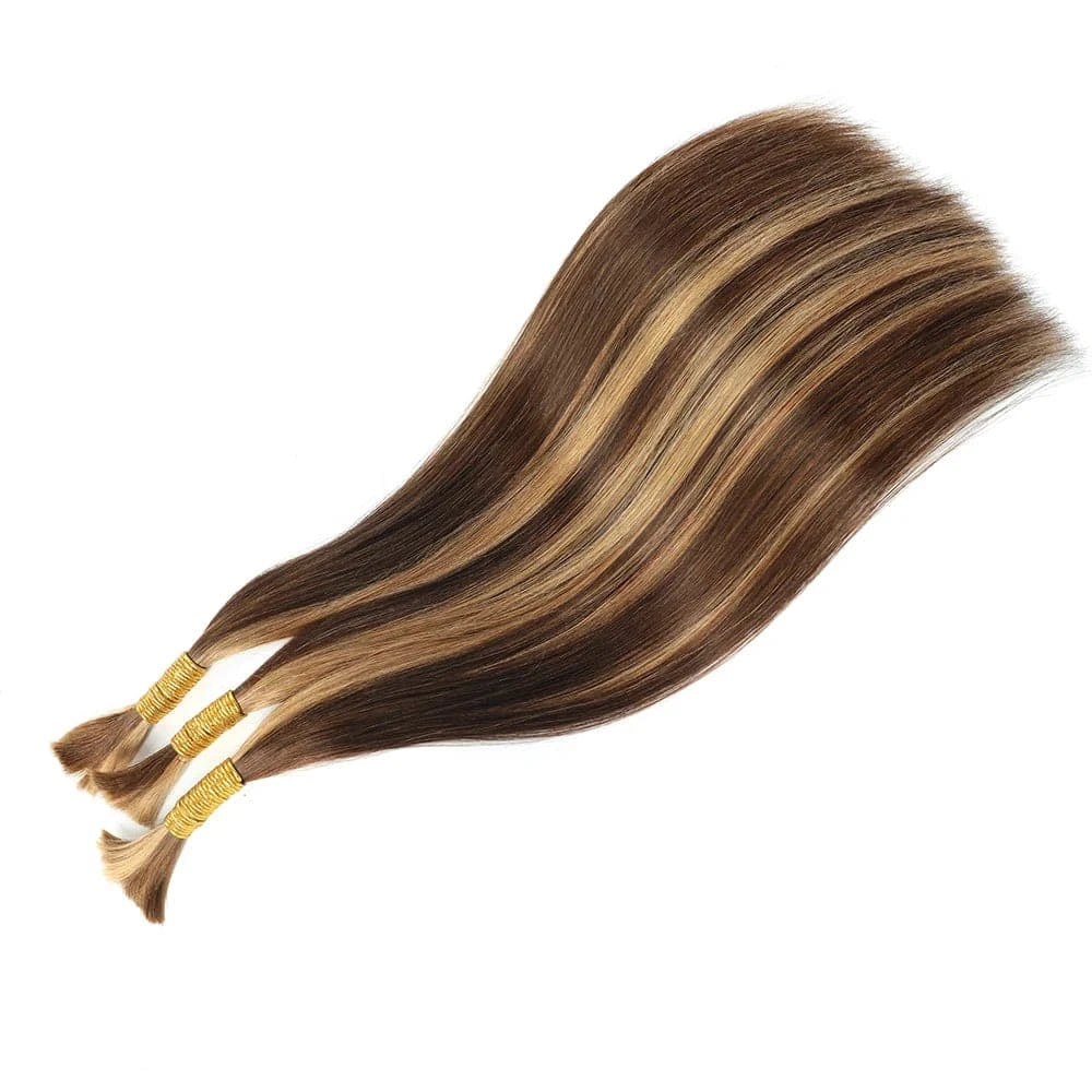 Straight Braiding Human Hair For Crochet Boho Braids Highlight P4/27 Micro Knotless Bohemian Braid Double Drawn Hair Bulk - Goodluck Hair