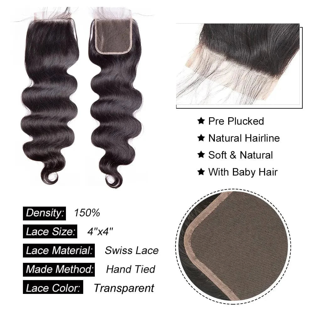 13x4 13x6 Body Wave Lace Frontal Closure Human Hair Natural Black 4x4 5x5 6x6 Lace Closure Pre Plucked Body Wave Hair Closure - Goodluck Hair