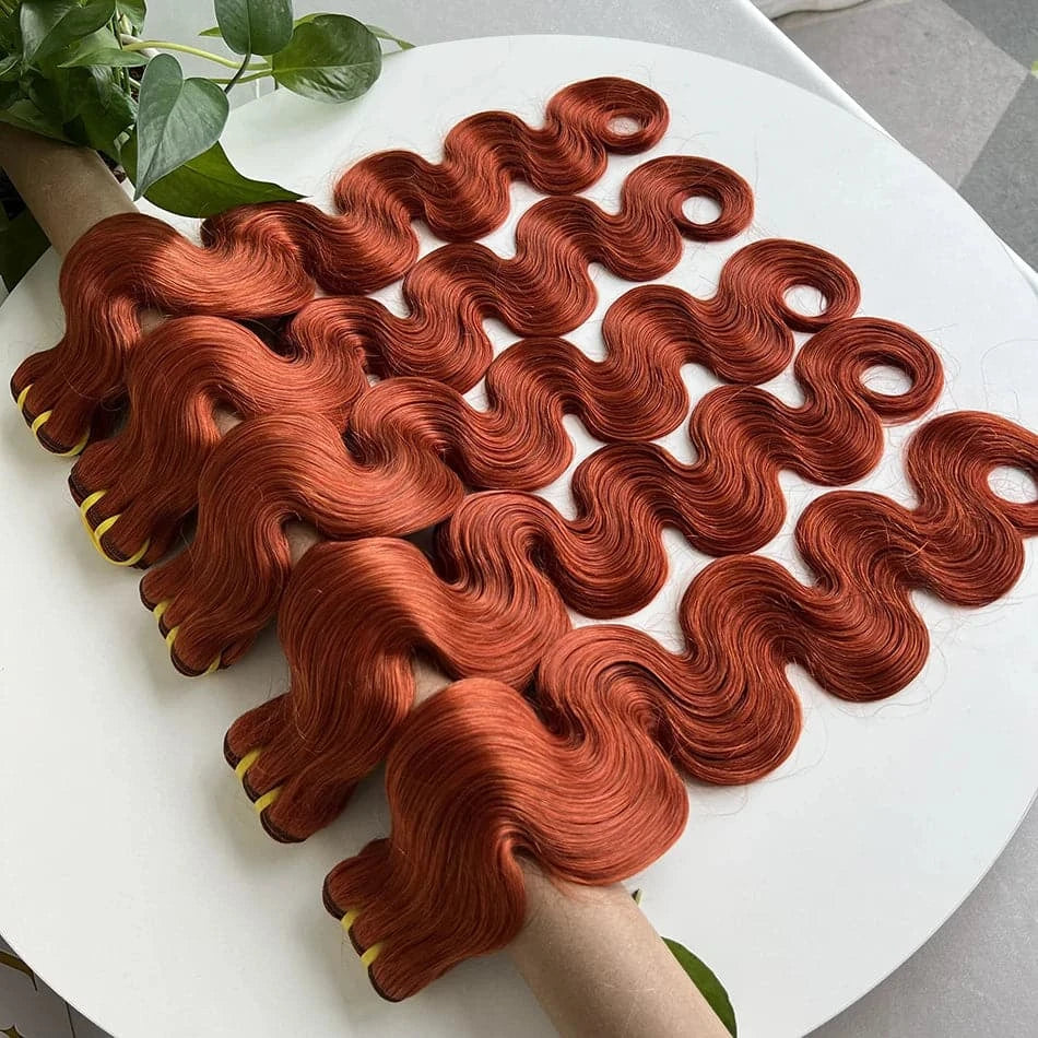 10A Body Wave #350 Orange Ginger Colored Human Hair Bundles 16-24 Inch Brazilian 100% Human Hair Extensions Weave For Women - Goodluck Hair