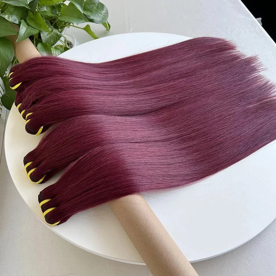 Bone Straight 99J Burgundy Human Hair Bundles Red Colored 10A Brazilian 100% Virgin Human Hair Weave Extensions For Women - Goodluck Hair